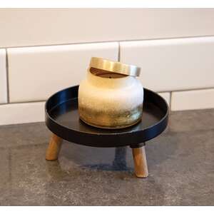 Black Metal & Wood Riser, 6" Dia. x 2.75" H 65324;