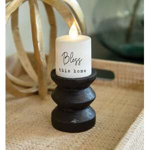 Black Wooden Pillar Candle Holder, 3.5" Tall 65331