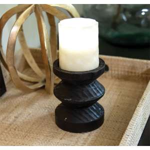 Black Wooden Pillar Candle Holder, 4.75" Tall 65332
