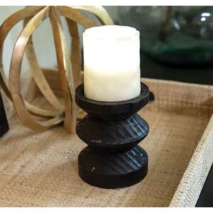Black Wooden Pillar Candle Holder, 4.75" Tall 65332;