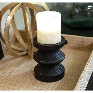 Black Wooden Pillar Candle Holder, 4.75" Tall 65332