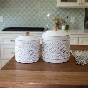 Aztec White Metal Canisters, 2/Set 70122