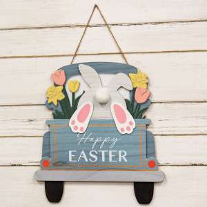 Happy Easter Bunny Butt Truck Hanging Wood Sign 91126