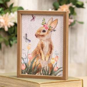 Easter Bunny Floral Crown Wood Framed Sign 91130