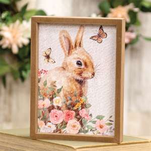 Easter Bunny Butterflies & Flowers Wood Framed Sign 91131