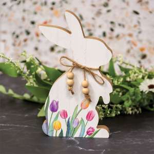 Tulip Printed Easter Bunny Wood Sitter 91132