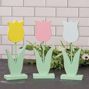 Wooden Pastel Tulip Pedestal, 3 Asstd. 91133