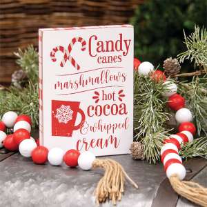 Candy Canes, Marshmallows, Hot Cocoa Wooden Block Sign 37155