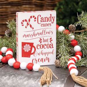 Candy Canes, Marshmallows, Hot Cocoa Wooden Block Sign;