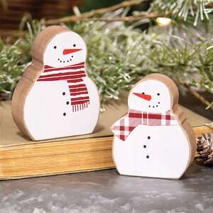Snowmen w/Scarves Chunky Wooden Sitters, 2/Set 37156;