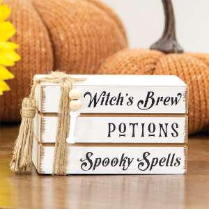Witch's Brew, Potions, Spooky Spells Mini Wooden Book Stack 37180