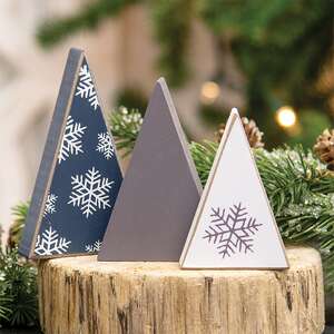Mini Wooden Snowflake Christmas Tree Sitters, 3/Set 37185;