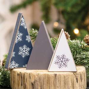 Mini Wooden Snowflake Christmas Tree Sitters, 3/Set 37185