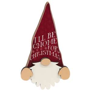 I'll Be Gnome For Christmas Wooden Shelf Peeker
