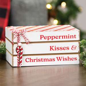 Peppermint Kisses & Christmas Wishes Wooden Book Stack 37227Peppermint Kisses & Christmas Wishes Wooden Book Stack 37227