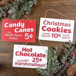 Candy Canes, Hot Chocolate or Cookies Sign Ornament, 3 Asstd. 37232