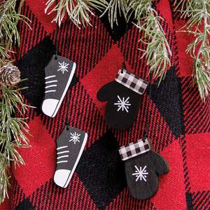 Buffalo Check Snowflake Mitten & Shoe Dangle Ornaments, 2/Set 37248;
