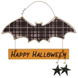 Happy Halloween Buffalo Plaid Bat Sign #37270