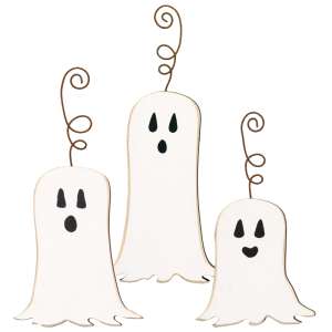 3 Set, Happy Ghost Ornaments with Wire Hangers #37271