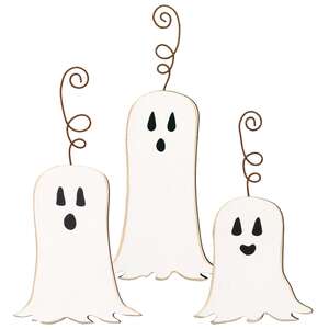 3 Set, Happy Ghost Ornaments with Wire Hangers