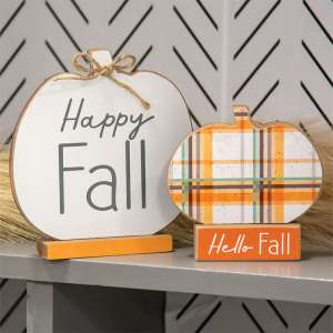 Hello Fall & Happy Fall Pumpkins on Base, 2/Set 37277Hello Fall & Happy Fall Pumpkins on Base, 2/Set 37277