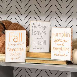 Fall is My Favorite Season Distressed Wooden Block, 3 Asstd. 37280