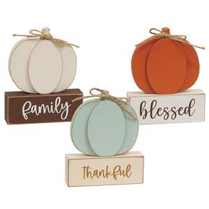 Thankful, Family, Blessed Pumpkin on Base, 3 Asstd.