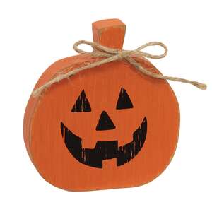 Distressed Wooden Jack O Lantern Sitter With Jute Tie