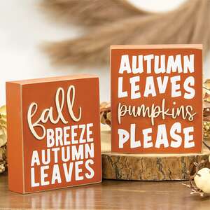 Autumn Leaves/Pumpkins Please Box Sign, 2 Asstd. 37298