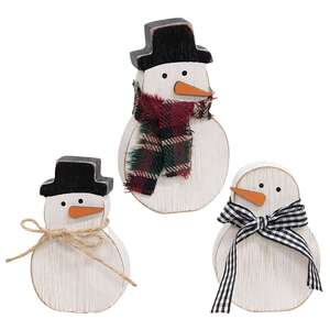 3 Set, Distressed Wooden Snowman with Scarf Sitters #37321