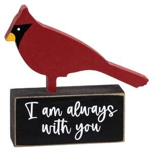 Wooden Cardinal on "I Am Always With You" Base