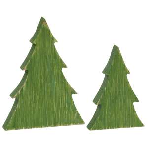 2 Set, Distressed Green Wooden Christmas Tree Sitters #37330