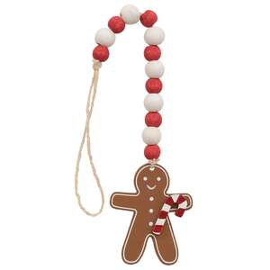 Red & White Wooden Beaded Gingerbread Man Ornament