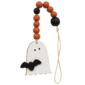 Orange & Black Beaded Ghost & Friend Ornament #37343