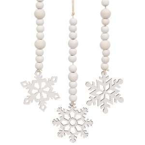 White Beaded Wooden Snowflake Cutout Ornament, 3 Asstd. #37345