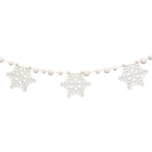 White Beaded Wooden Snowflake Cutout Garland #37349