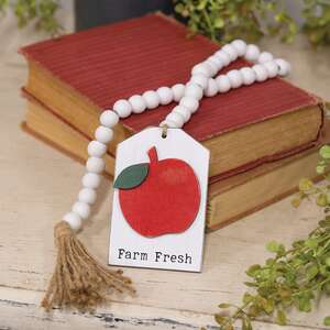 White Beaded "Farm Fresh" Apple Tag Garland