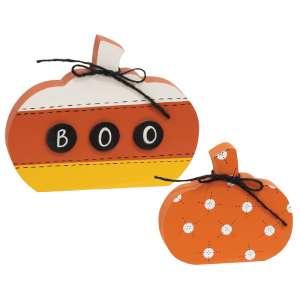 2 Set Candy Corn Boo & Polka Dot Pumpkin Sitters #37366