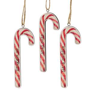 Cozy Sayings Candy Cane Ornament, 3 Asstd.