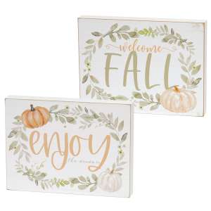 Welcome Fall Watercolor Box Sign, 2 Asstd. #37406