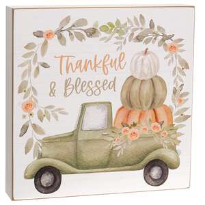Thankful & Blessed Watercolor Pumpkin Truck Box Sign
