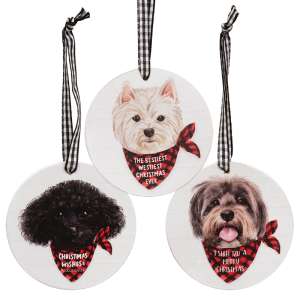 Doggy Christmas Wishes Round Ornament, 3 Asstd. #37413