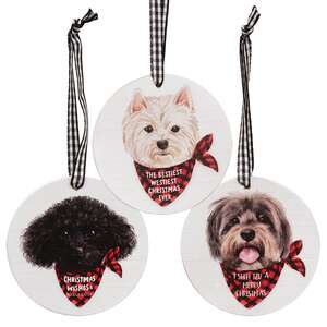 Doggy Christmas Wishes Round Ornament, 3 Asstd.