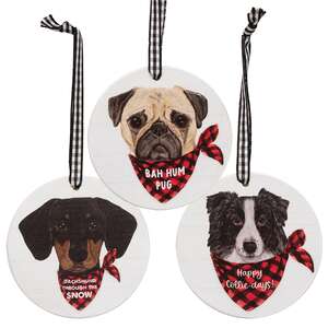 Bah Hum Pug Round Ornament, 3 Asstd.