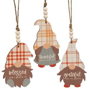 Thankful Grateful Blessed Gnome Ornament, 3 Asstd.