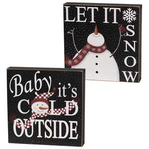 Baby It's Cold Let It Snow Box Sign, 2 Asstd.