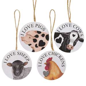 I Love Farm Animal Round Ornament, 4 Asstd.