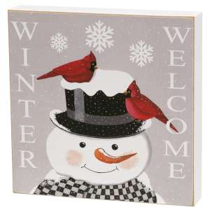 Welcome Winter Snowman & Cardinal Box Sign #37424