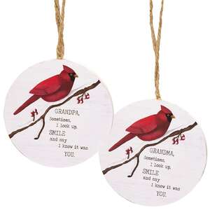 Grandma or Grandpa Round Cardinal Ornament, 2 Asstd.