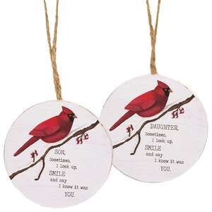 Daughter or Son Round Cardinal Ornament, 2 Asstd.
